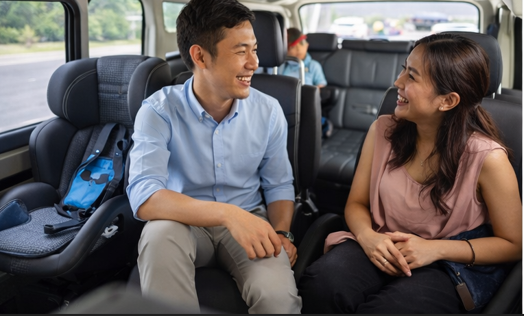 세부 공항 픽업 차량 내부에서 숙소로 이동하는 여행자 모습