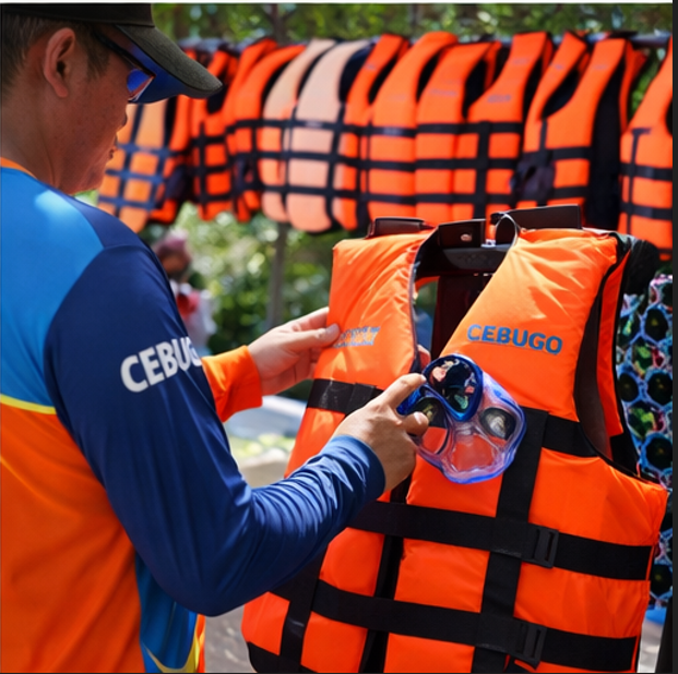 세부 현지 여행사가 점검한 구명조끼와 스노클 장비 