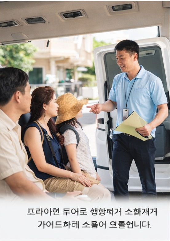 세부 프라이빗 투어 시작 전 가이드가 일정 안내를 하는 장면