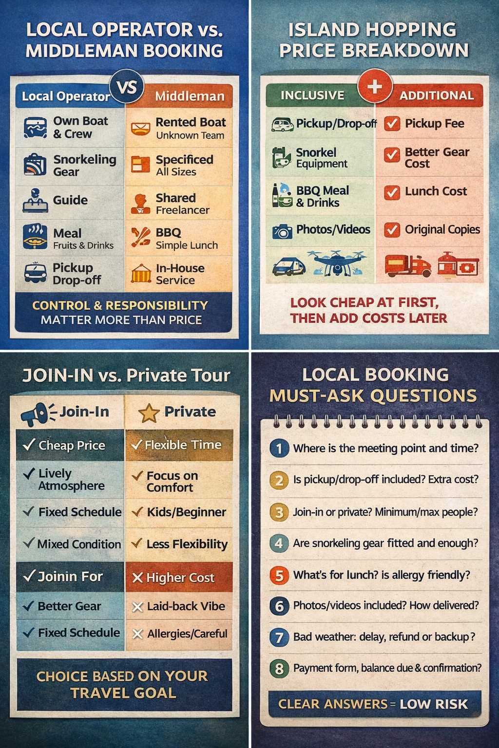 좋은 세부 호핑투어 현지 업체를 고르는 5원칙 결론 카드(명확한 포함 항목·확정 메시지·안전 브리핑·픽업 기준·기상 정책).