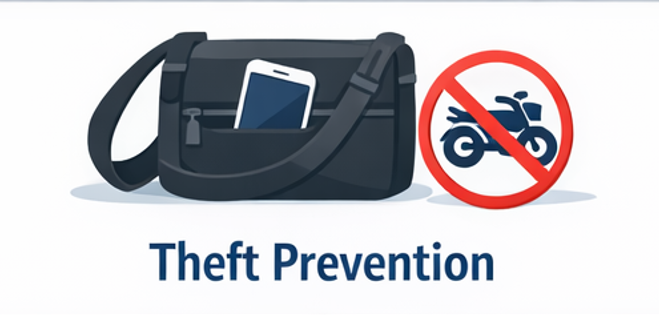 오토바이 날치기 예방을 위한 가방 착용 방식 안내 이미지