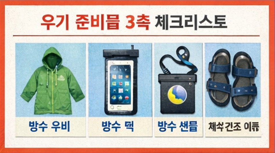 세부 우기 여행 준비물 체크카드(우비·방수팩·방수샌들·건조용 의류·전자기기 보호)