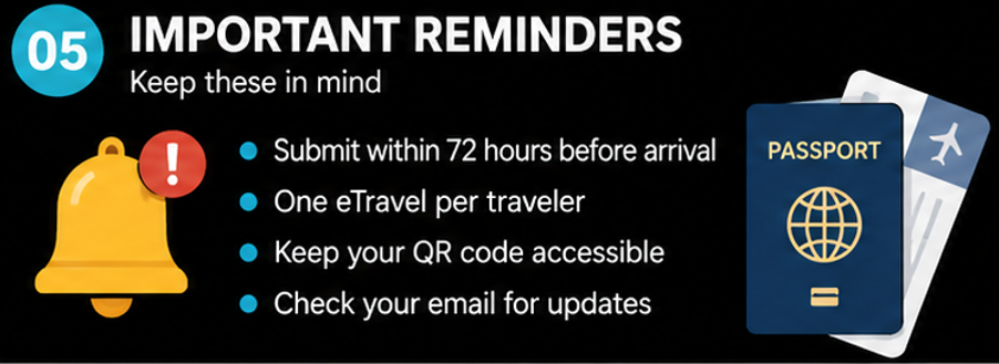 세부 공항 도착 후 필리핀 eTravel QR코드와 입국 서류를 준비한 여행자